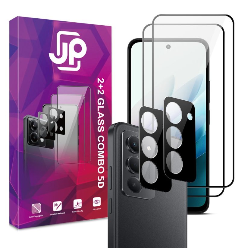 JP 5D Combo pack, Sada 2 5D tvrzených skel a 2 sklíček na fotoaparát, Xiaomi Redmi 15