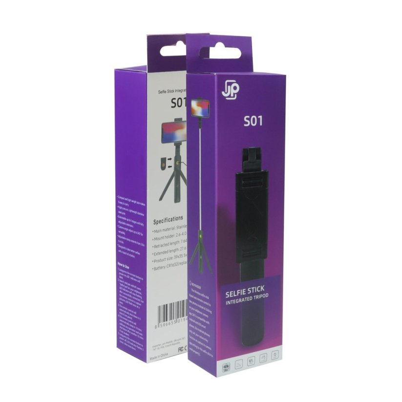 JP Selfie Stick S01 with Bluetooth remote control, Black