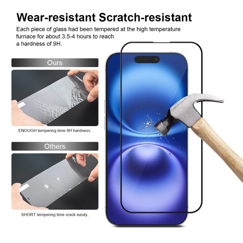JP Full Pack Tvrzených skel, 2x 3D sklo s aplikátorem + 2x sklo na čočku, iPhone 16 Plus