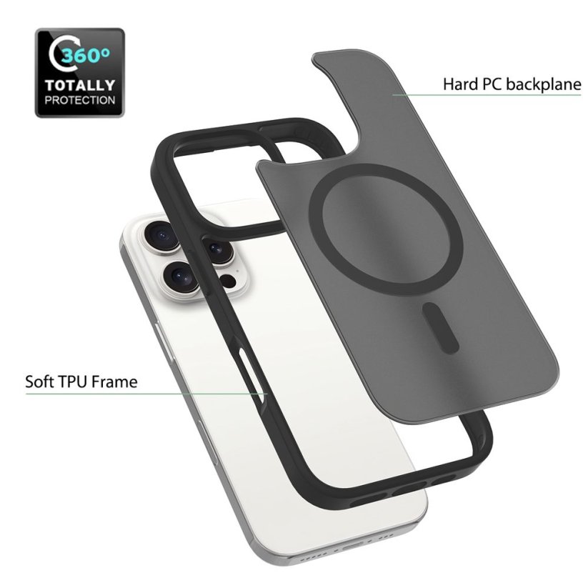 JP MagFit Colour MagSafe case with N52 magnet, iPhone 16 Pro, Black