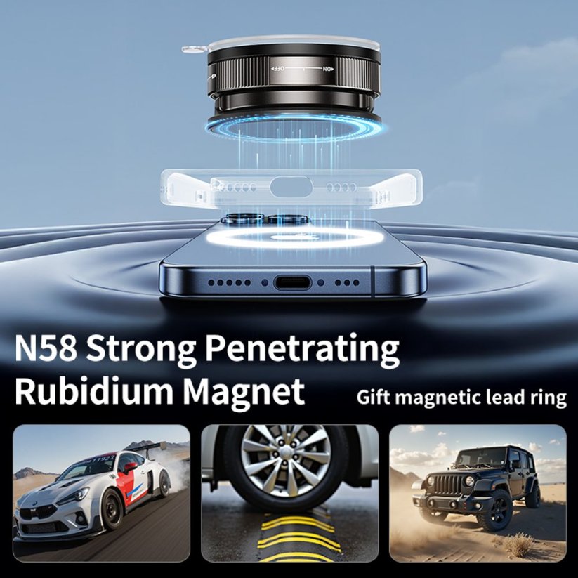 360° magnetický nastavitelný přísavný držák telefonu do auta s rubidiovým magnetem, černý, C46