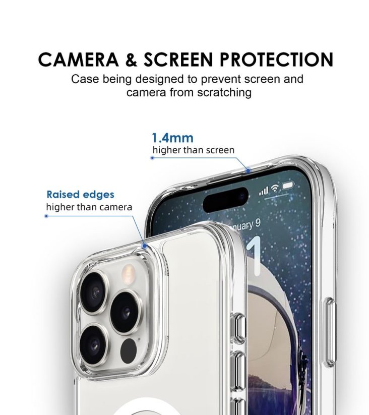 JP MagFit MagSafe obal s 3M SGS certifikátem, iPhone 16 Pro, průhledný