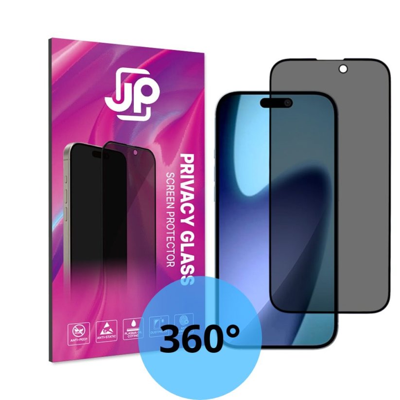 JP 4-Way Privacy 360° Tvrzené sklo, iPhone 17 Pro, černé