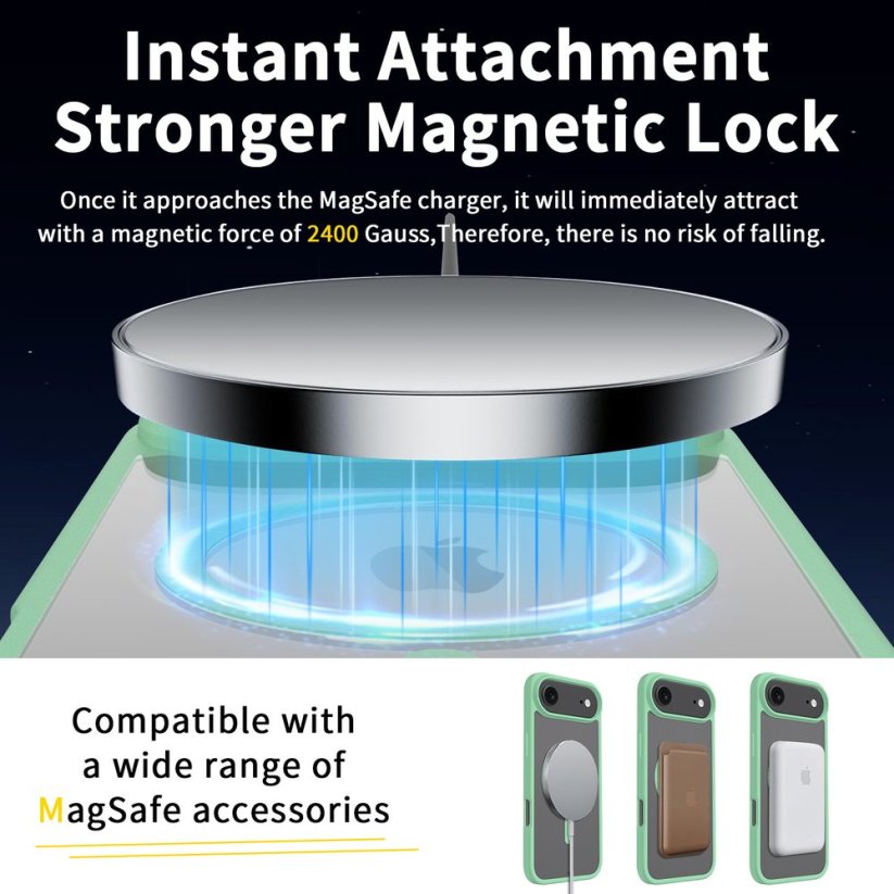 JP MagFit Clear MagSafe obal s N52 magnetem, iPhone Air, zelený