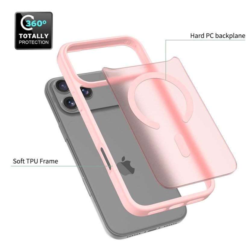 JP MagFit Colour MagSafe obal s N52 magnetem, iPhone 17 Pro Max, světle růžový