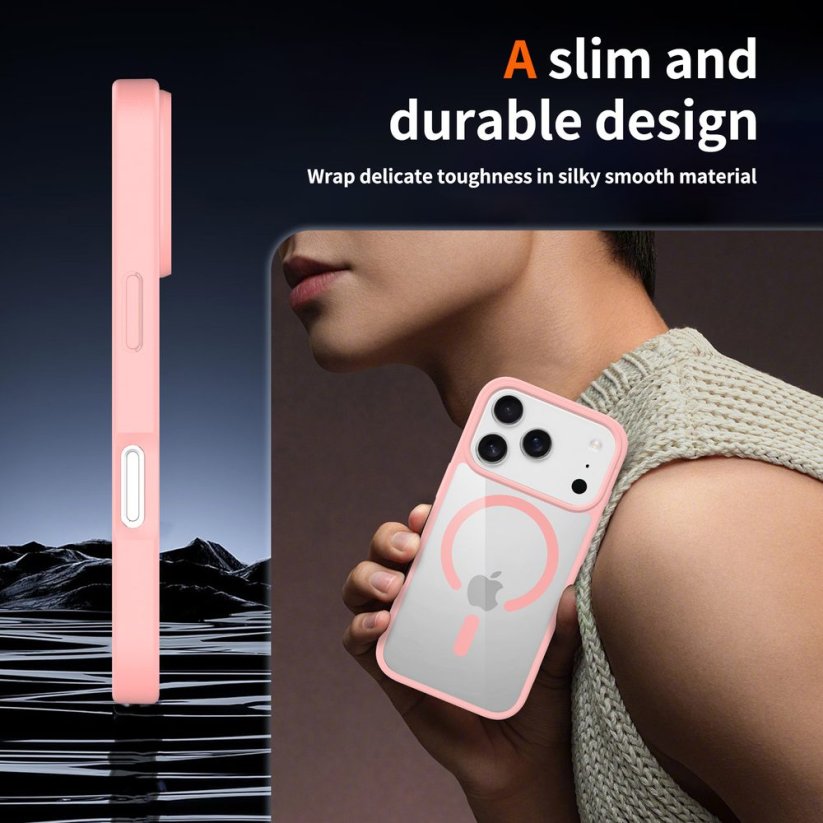 JP MagFit Clear MagSafe obal s N52 magnetem, iPhone 17 Pro, světle růžový