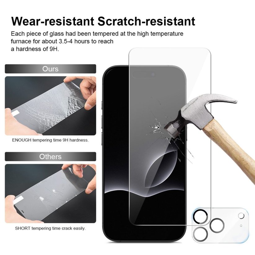 JP Mega Pack Tvrzených skel, 3 skla na telefon s aplikátorem + 2 skla na čočku, iPhone 17 Pro