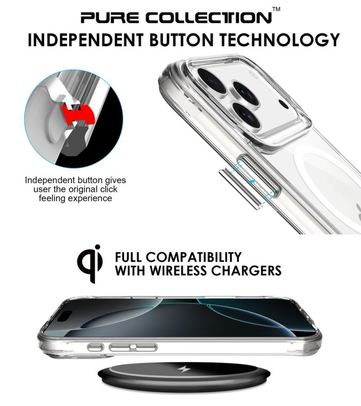 JP MagFit MagSafe obal s 3M SGS certifikátem, iPhone 17 Pro Max, průhledný