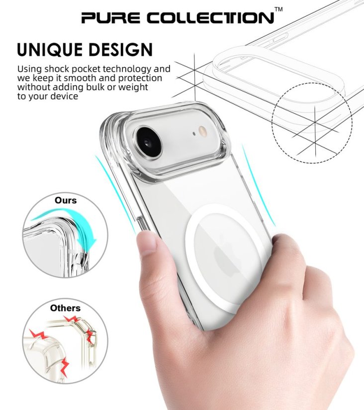 JP MagFit MagSafe obal s 3M SGS certifikátem, iPhone Air, průhledný