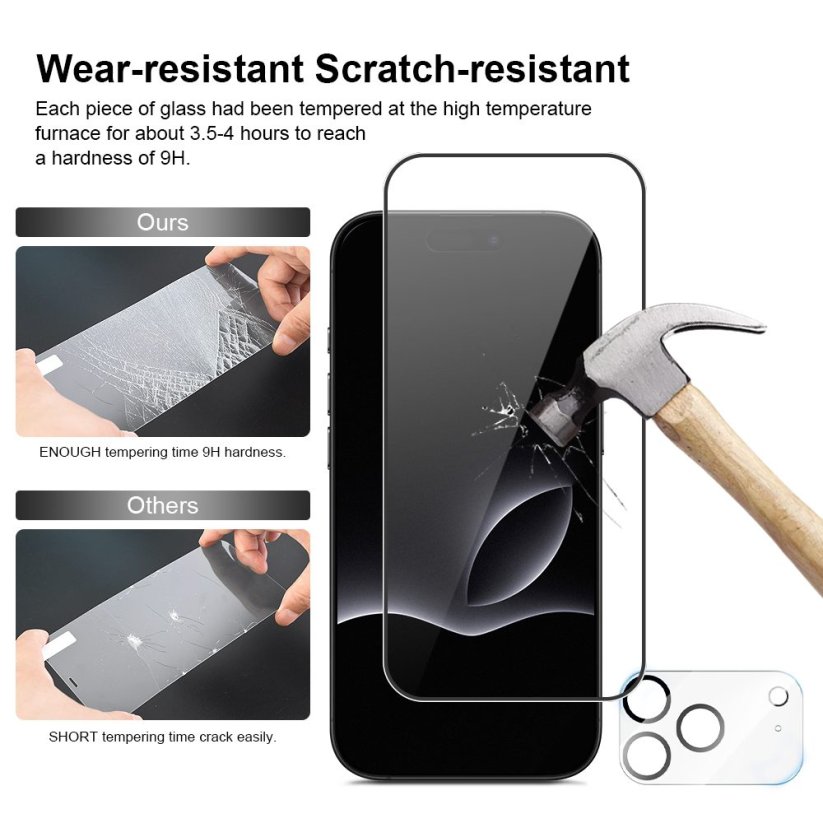 JP Full Pack Tvrzených skel, 2x 3D sklo s aplikátorem + 2x sklo na čočku, iPhone 17 Pro