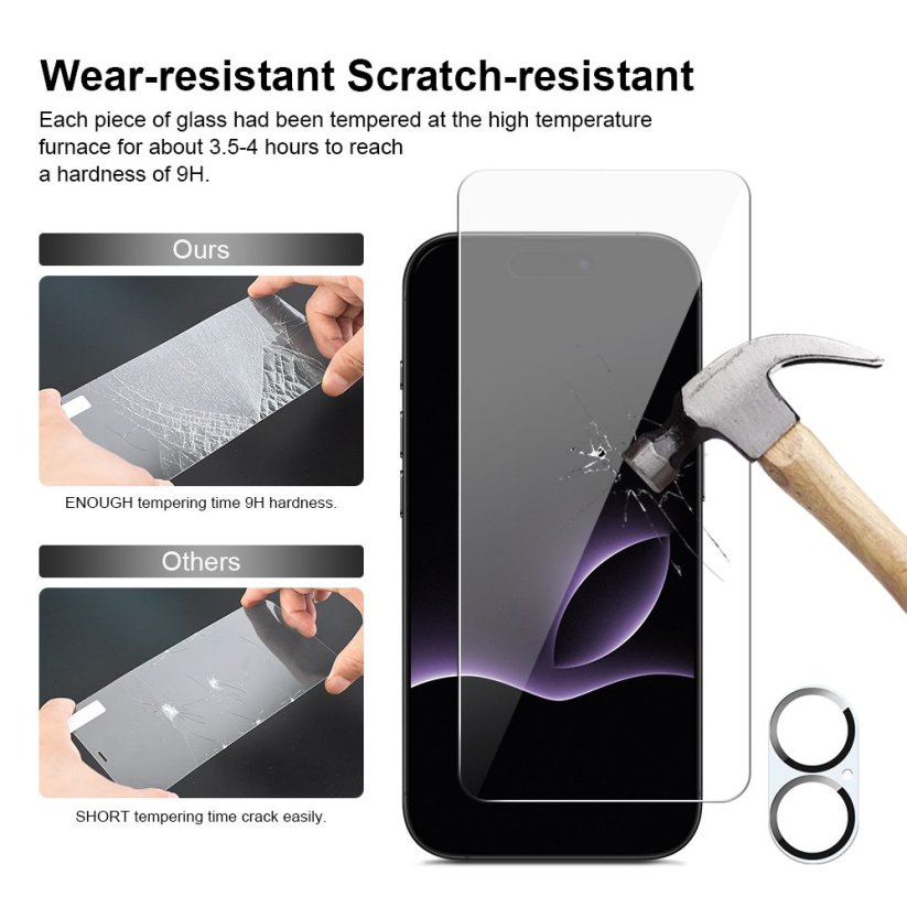 JP Mega Pack Tvrzených skel, 3 skla na telefon s aplikátorem + 2 skla na čočku, iPhone 17