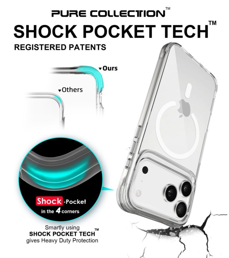 JP MagFit MagSafe obal s 3M SGS certifikátem, iPhone 17 Pro Max, průhledný