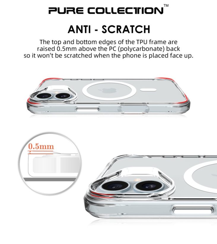 JP MagFit MagSafe obal s 3M SGS certifikátem, iPhone 17, průhledný