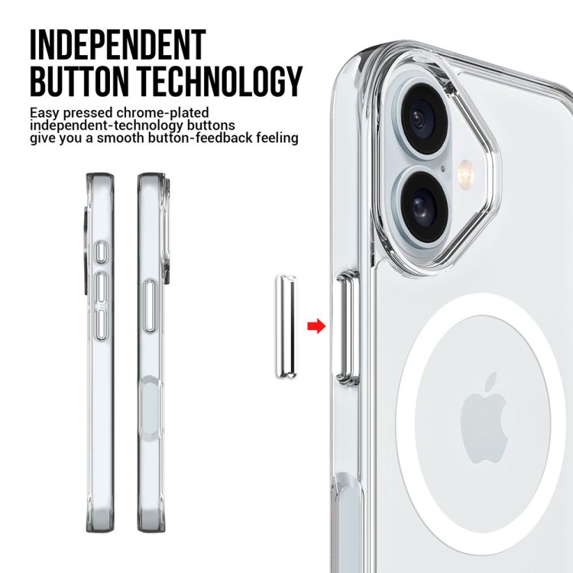 JP MagFit MagSafe obal s 1.2M SGS certifikátem, iPhone 16, průhledný