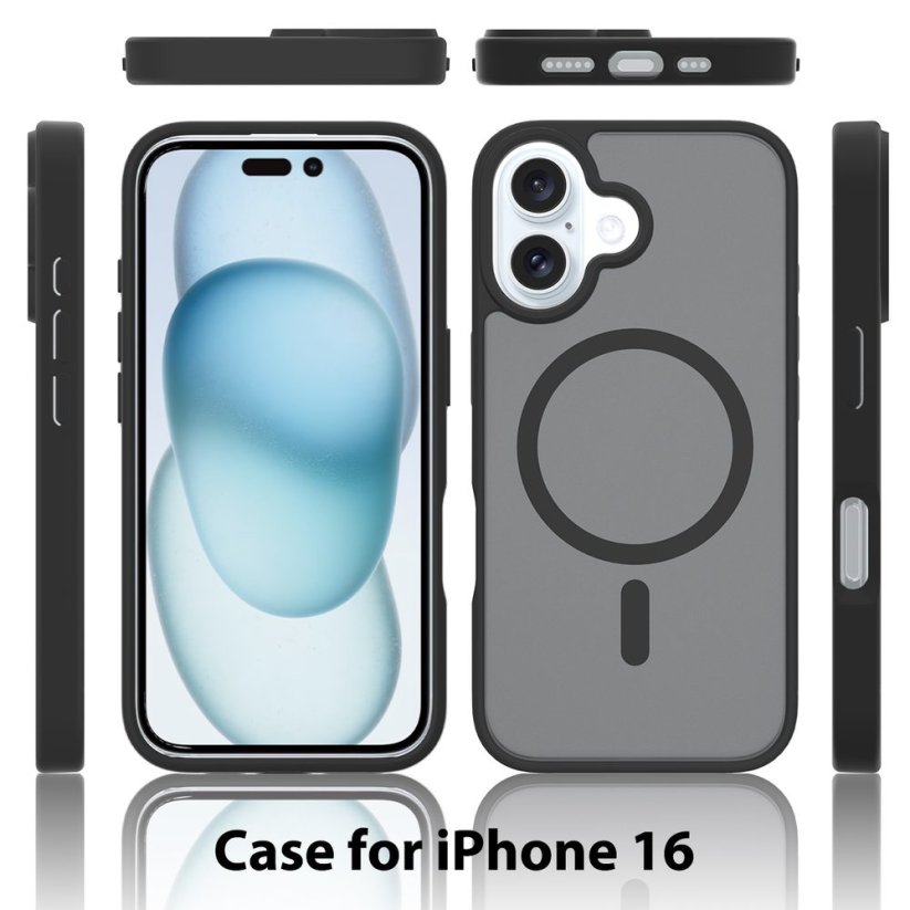 JP MagFit Colour MagSafe case with N52 magnet, iPhone 16, Black