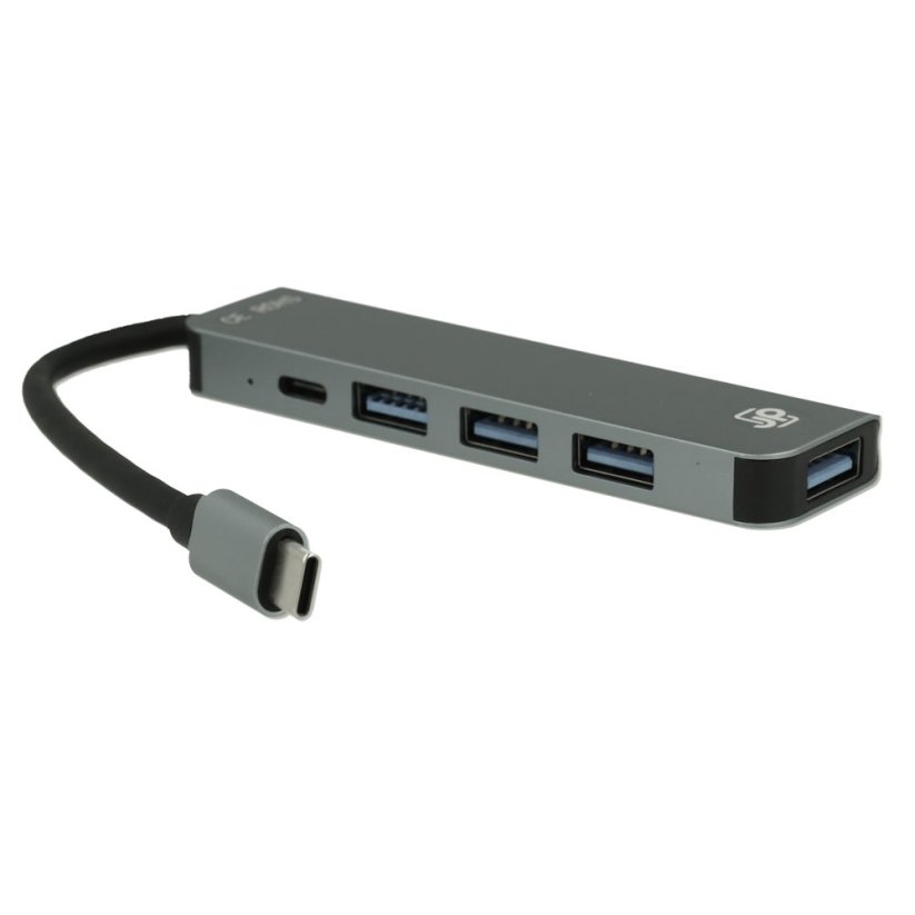 JP Hub 5v1, USB-C na 4x USB 3.0 / USB-C, šedý