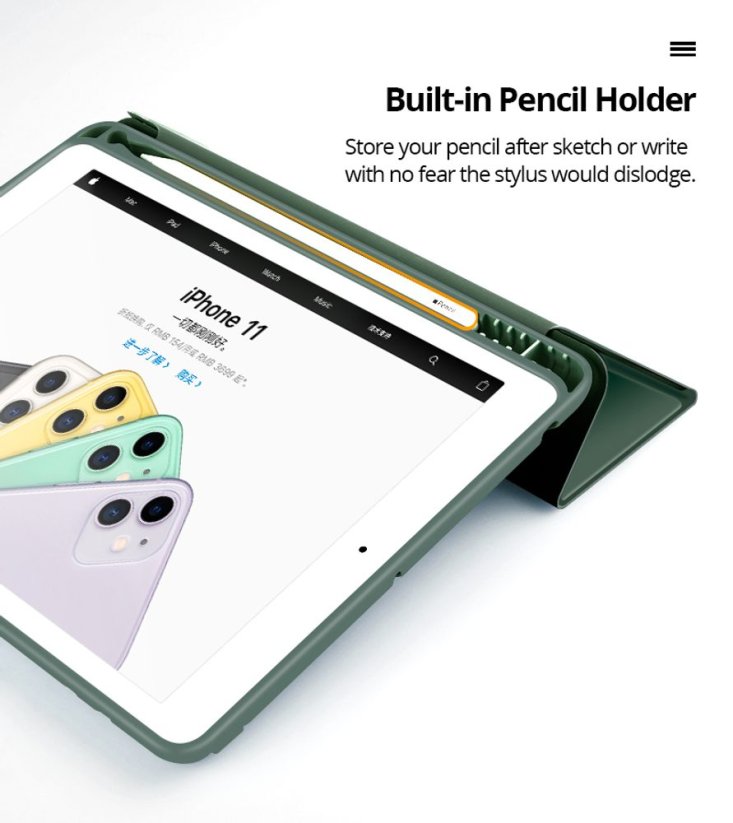 JP Smart case Pen pouzdro na tablet, iPad Pro 11 2018 / 2020 / 2022, iPad Air 4 10.9 2020 / Air 5 10.9 2022 / Air 11 2024, zelené