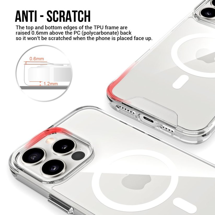 JP MagFit MagSafe obal s 1.2M SGS certifikátem, iPhone 16 Pro Max, průhledný