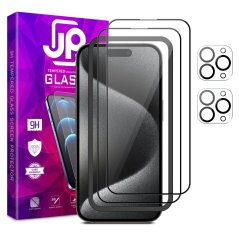 JP Full Pack Tempered glass, 2x 3D glass with applicator + 2x camera glass, iPhone 15 Pro