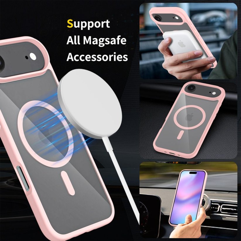 JP MagFit Clear MagSafe obal s N52 magnetem, iPhone Air, světle růžový