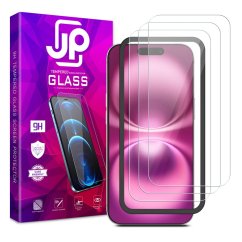 JP Long Pack Tempered Glass, 3 screen protectors with applicator, iPhone 16