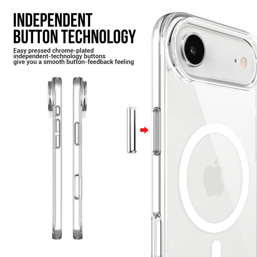 JP MagFit MagSafe obal s 1.2M SGS certifikátem, iPhone Air, průhledný