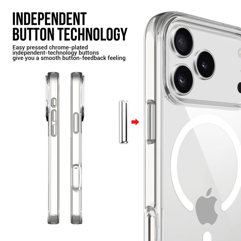 JP MagFit MagSafe obal s 1.2M SGS certifikátem, iPhone 17 Pro Max, průhledný