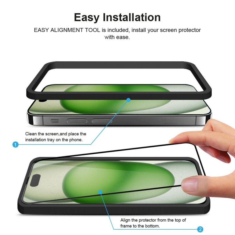 JP Full Pack Tempered glass, 2x 3D glass with applicator + 2x camera glass, iPhone 15