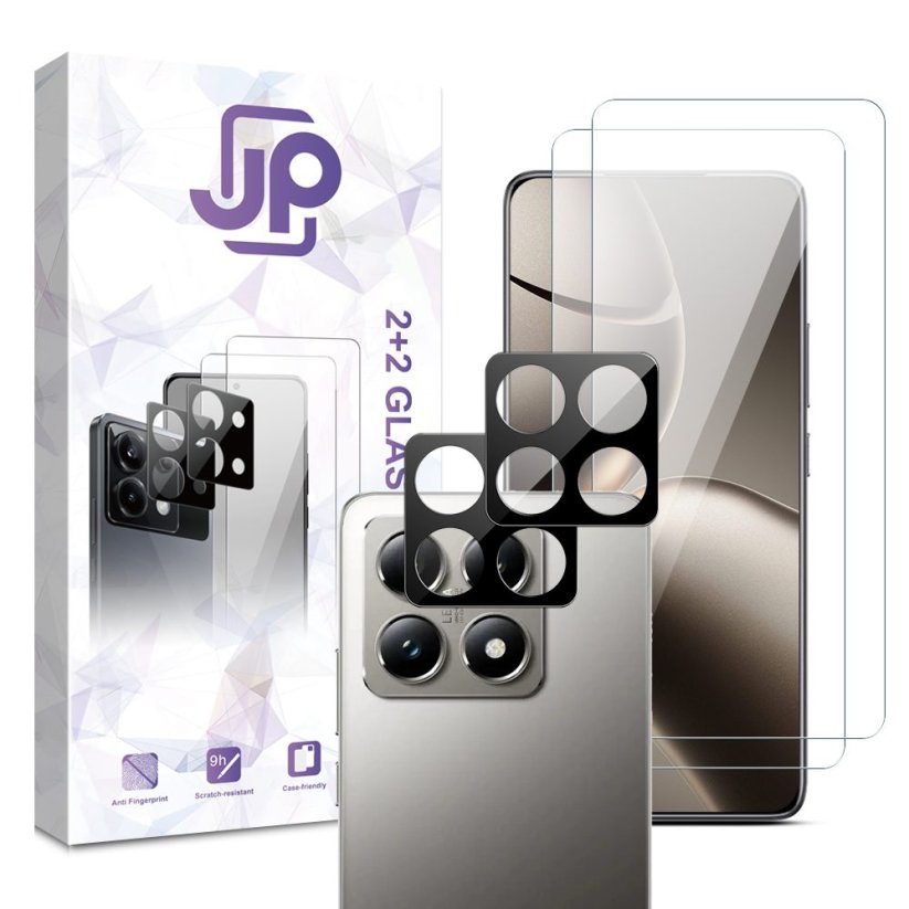 JP Combo pack, Sada 2 tvrzených skel a 2 sklíček na fotoaparát, Xiaomi 14T Pro