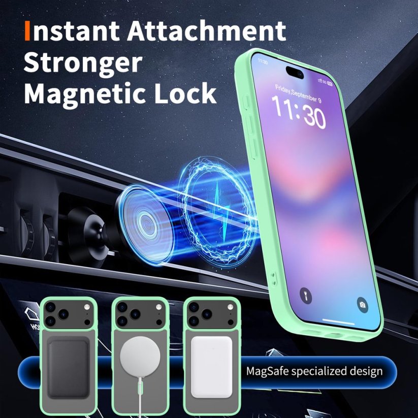JP MagFit Clear MagSafe obal s N52 magnetem, iPhone 17 Pro Max, zelený