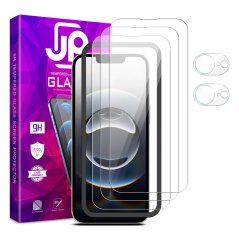 JP Mega Pack Tvrzených skel, 3 skla na telefon s aplikátorem + 2 skla na čočku, iPhone 16e / 17e
