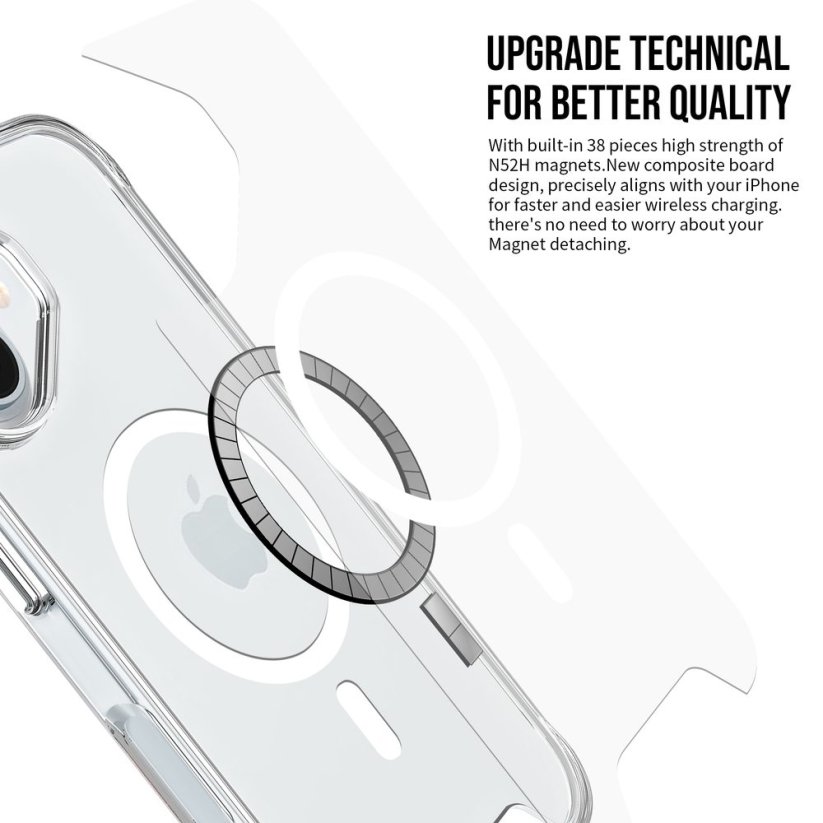 JP MagFit MagSafe obal s 1.2M SGS certifikátem, iPhone 17, průhledný