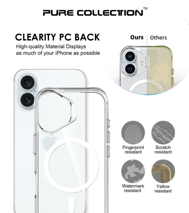 JP MagFit MagSafe obal s 3M SGS certifikátem, iPhone 17, průhledný