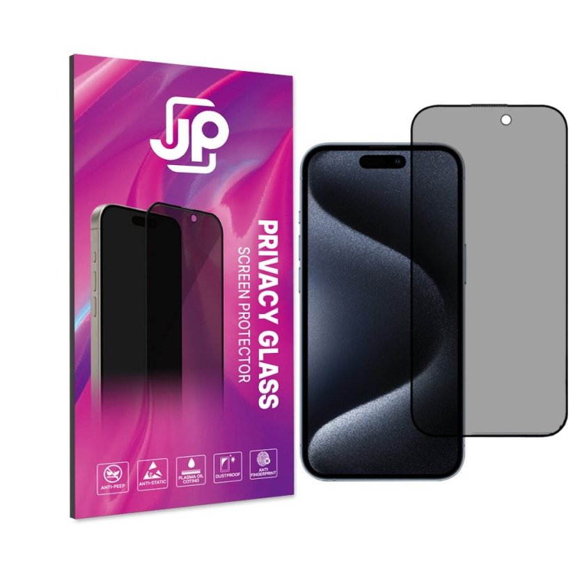 JP Privacy Tvrzené sklo, iPhone 15 Pro, černé