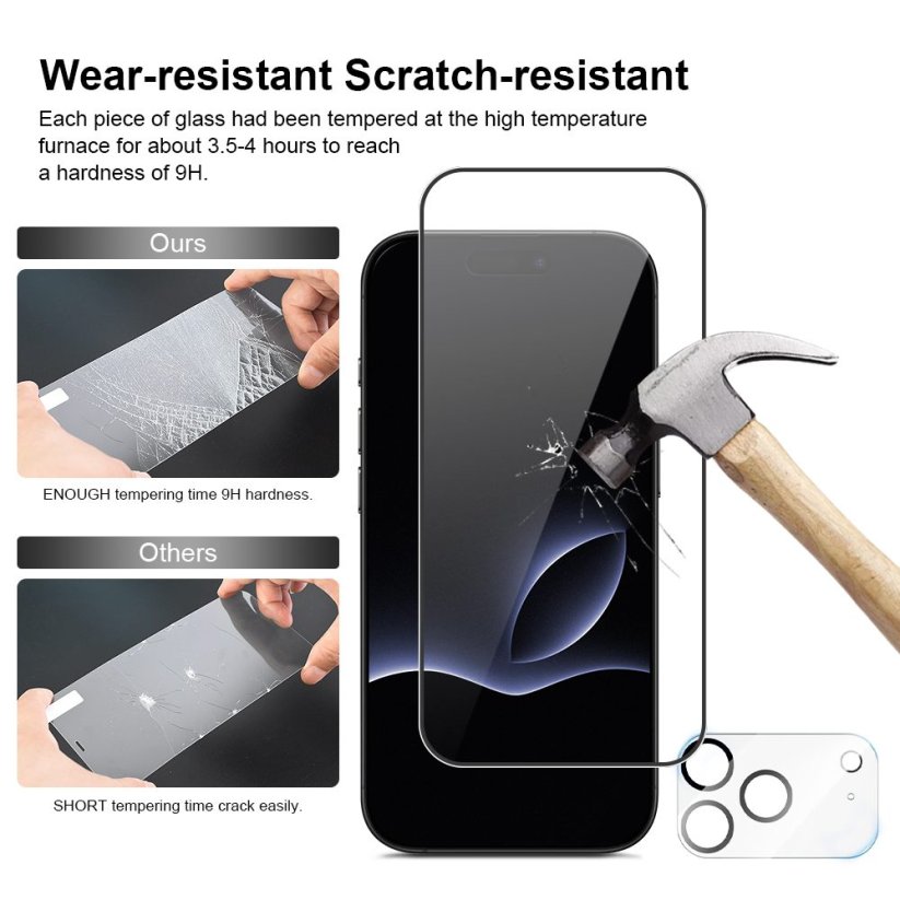 JP Full Pack Tvrzených skel, 2x 3D sklo s aplikátorem + 2x sklo na čočku, iPhone 17 Pro Max