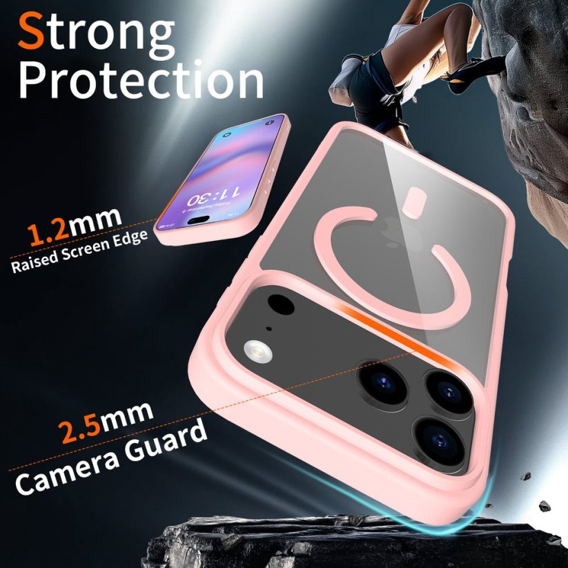 JP MagFit Clear MagSafe obal s N52 magnetem, iPhone 17 Pro Max, světle růžový