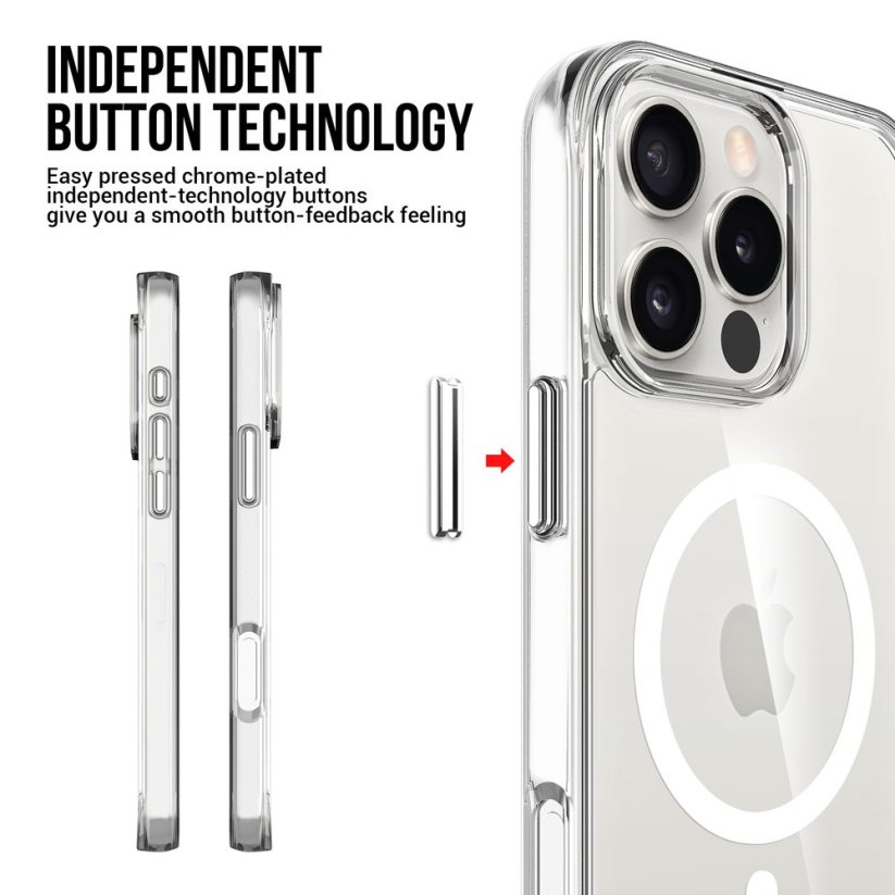 JP MagFit MagSafe obal s 1.2M SGS certifikátem, iPhone 16 Pro Max, průhledný