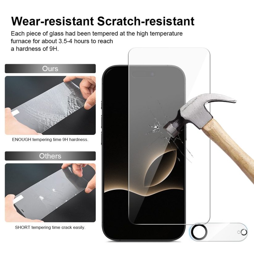 JP Mega Pack Tvrzených skel, 3 skla na telefon s aplikátorem + 2 skla na čočku, iPhone Air