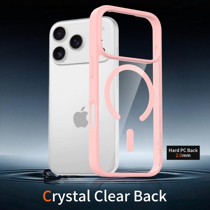 JP MagFit Clear MagSafe obal s N52 magnetem, iPhone 17 Pro, světle růžový