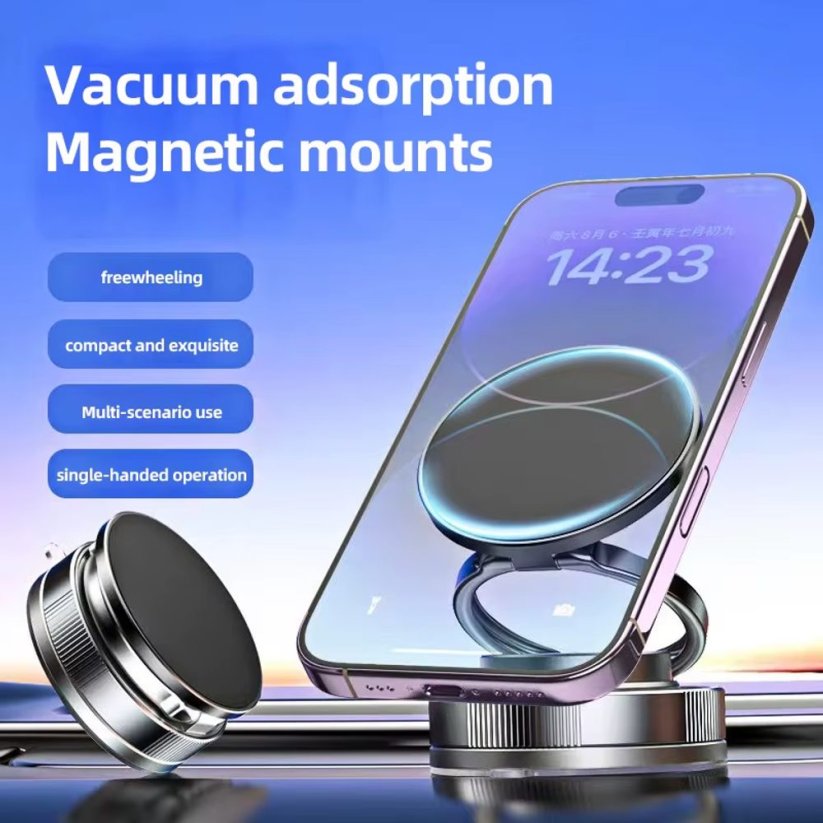 360° magnetický nastavitelný přísavný držák telefonu do auta s rubidiovým magnetem, černý, C46