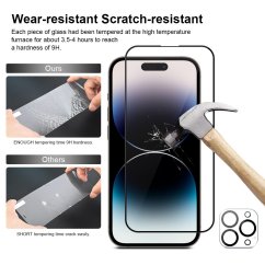 JP Full Pack Tempered glass, 2x 3D glass with applicator + 2x camera glass, iPhone 14 Pro Max