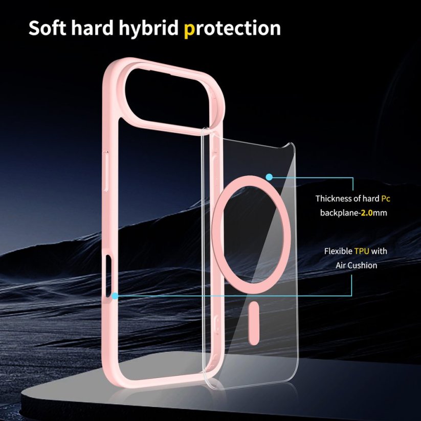 JP MagFit Clear MagSafe obal s N52 magnetem, iPhone Air, světle růžový