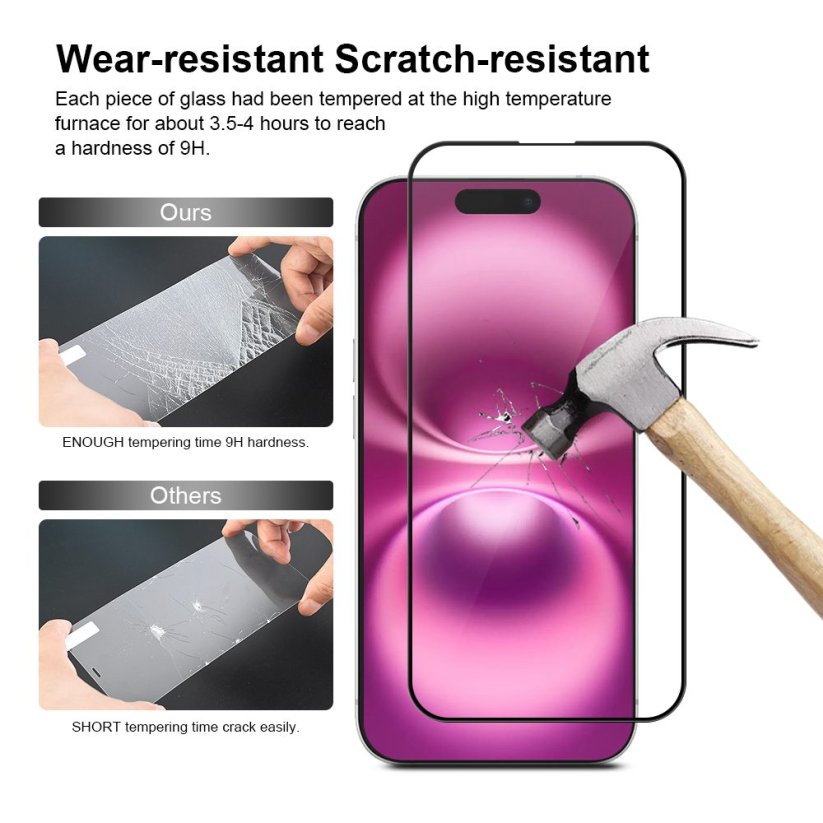 JP Full Pack Tempered glass, 2x 3D glass with applicator + 2x camera glass, iPhone 16