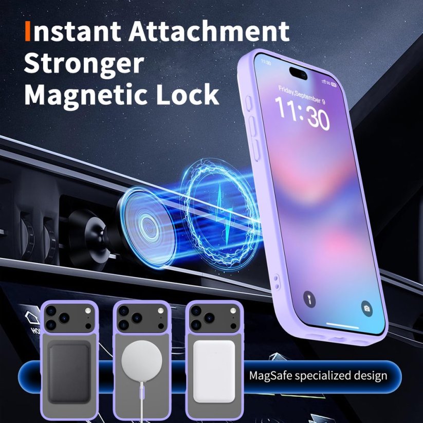 JP MagFit Clear MagSafe obal s N52 magnetem, iPhone 17 Pro Max, fialový
