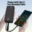JP Powerbanka se 2 vestavěnými kabely, 30000mAh, USB-C + Lightning, s LED světlem, PD 22,5W, černá