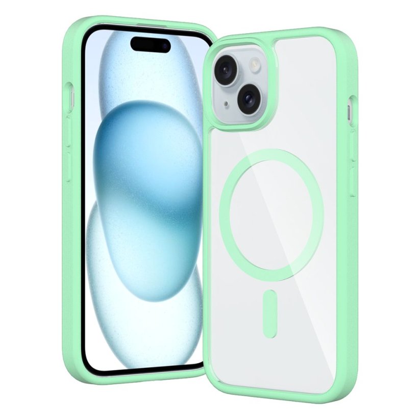 JP MagFit Clear MagSafe case with N52 magnet, iPhone 15, Green