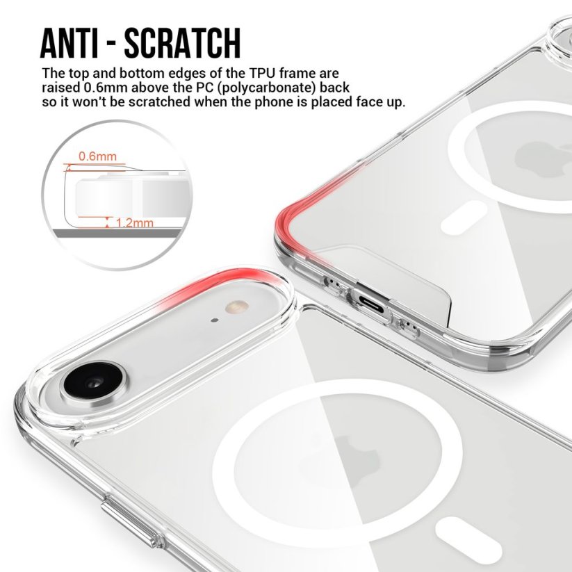 JP MagFit MagSafe obal s 1.2M SGS certifikátem, iPhone Air, průhledný